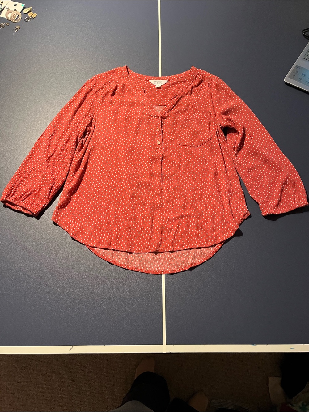 Market & Spruce Red Dot Button-Front Blouse